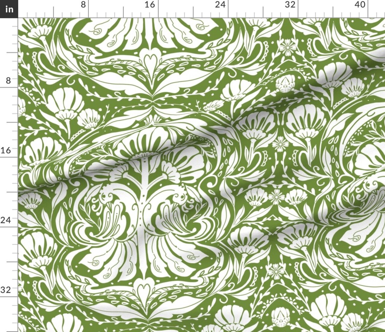 Green Nature Victorian Wallpaper Art Deco Summer Nouveau Damask Rococo Baroque Chinoiserie Peacock Garden Large Scale Custom Printed Fabric by Spoonflower Various Fabrics by the Yard or Fat Quarter
